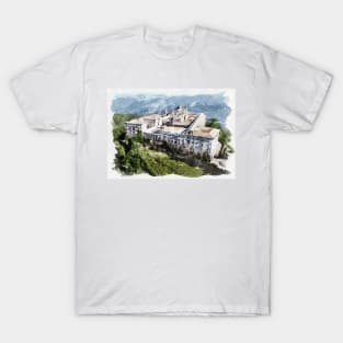 Historic Montecassino Abbey / Mountains of Italy Near Rome / Watercolour Painting T-Shirt